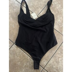 NWT Free People M Sweetheart Black Thong Bodysuit Plunge